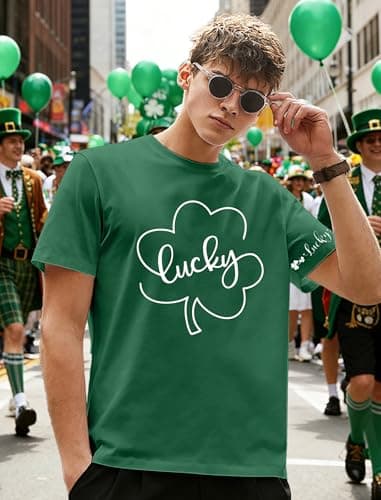 MEESHEEP St Patricks Day Shirt Men Lucky Irish Shamrock Tshirt Green Short Sleeve — view 3