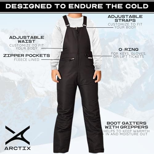Arctix Kids Insulated Snow Bib Overalls, Black, Large — view 2
