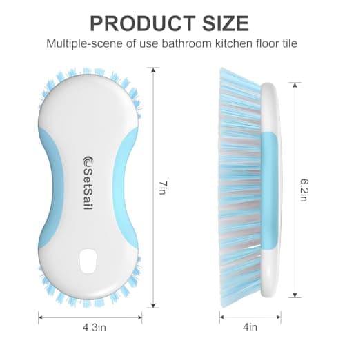 SetSail Multi-Purpose Scrub Brush of 2 Pack, Stiff Bristles Cleaning Brush with Non-Slip Grip Heavy Duty Scrub Brushes for Cleaning Bathroom Kitchen Tile Bathtub Sink, Blue