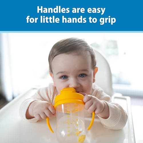 Dr. Brown's Milestones Baby's First Straw Cup, Training Cup with Weighted Straw, 9oz/270mL, Dark Blue/Vintage Yellow, BPA Free, 6m+, 2 Pack — view 4