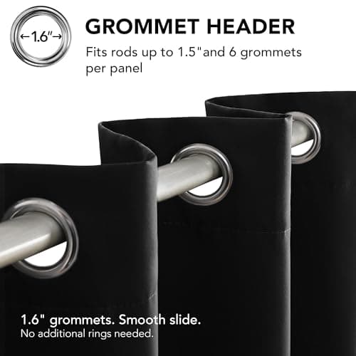 Deconovo Room Darkening Thermal Insulated Grommet Black Blackout Curtains - Noise Reducing Panels for Living Room (2 Panels, 42x63 in) — view 5