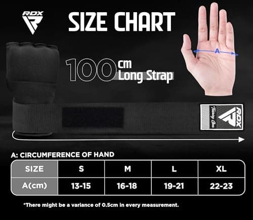 RDX Gel Boxing Hand Wraps Inner Gloves, Quick 100cm Long Wrist Straps, Elasticated, Padded Fist Hand Protection, Muay Thai MMA Martial Arts Punching Speed Bag Training Bandages — view 2