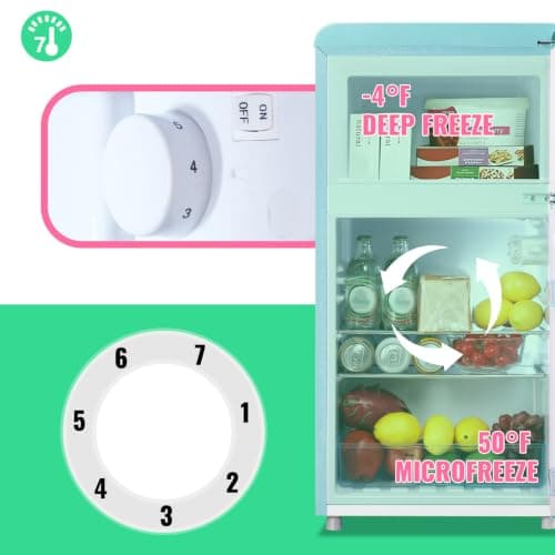DEMULLER Retro Mini Fridge with Top Freezer 100L Small Refrigerator with Two Doors & Two Handles Dorm Fridge with 7 Temperature Settings Spacous Capacity & Ideal Size Blue — view 3