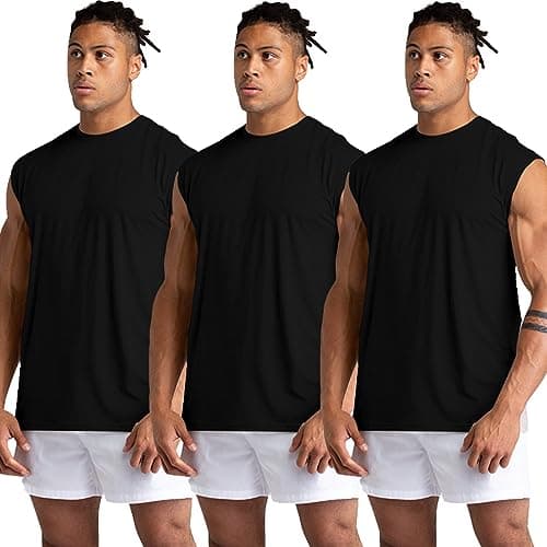Holure 3 Pack Men's Gym Tank Tops Workout Sleeveless T-Shirts Athletic Muscle Tank Training Bodybuilding Tee Shirts Black/Black/Black-L — view 2