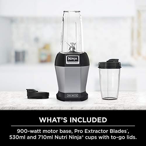 Ninja BL450C, Nutri Pro Personal Blender For Juices, Shakes & Smoothies, 18 and 24 Oz cups, Black/Silver, 900W (Canadian Version) — view 2
