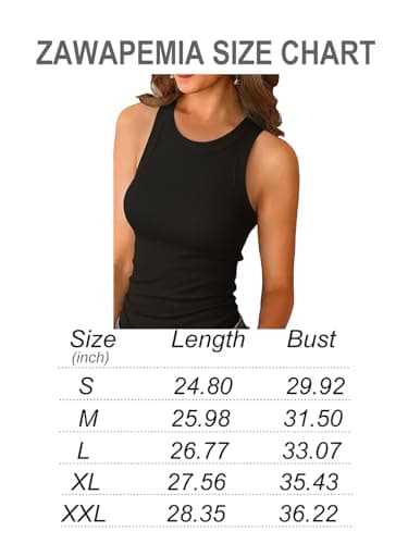 ZAWAPEMIA Women Tank Tops Round Neck Sleeveless Cami Shirt Slim Solid Ribbed Tank Top M Black — view 4