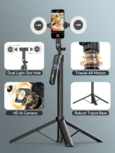 USKEYVISION Auto Face Tracking Tripod for Smartphones,70"Cell Phone Tripod w/LED Light,Selfie Stick for iPhone w/Remote Control,Phone Holder Video Recording for YouTube, TikTok Live-Streaming(UTK-02) — view 6