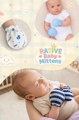 RATIVE Newborn Baby Cotton Gloves Sleep Sleeping No Scratch Mitten Mittens Mitts Set for 0-3 0-6 Months Boy Boys Girl Girls (6 Pairs/MB-67) — view 5