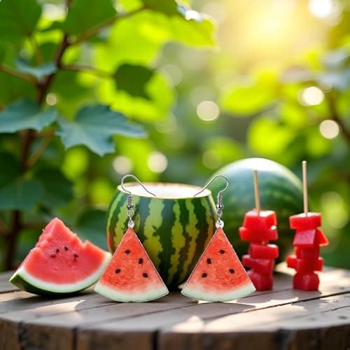 A Pair of Red Watermelons Fashion Creative Acrylic Fruit Earrings Trendy Realistic Food Dangle Earring Women Fun Coconut Watermelon Multicolor for Women Gift Jewelry,Clothing, Shoes and Jewelry — view 4