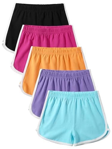 5 Pack Cotton Girls Shorts Toddler Girls Athletic Biker Running Shorts Dolphin Yoga Shorts for Kids Mixed Color A 7-8Y