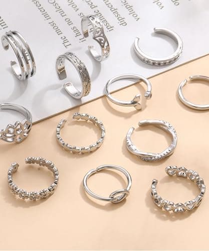 ZHESHY 12PCS 14K Gold Plated Toe Rings for Women Adjustable Silver Gold Toe Ring Set Cute Flower CZ Heart Toe Rings Band Open Beach Summer Foot Jewelry for Women — view 6