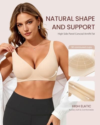 Vinfact Jelly Wireless Bras for Women Seamless Deep V Bralette No Underwire Support Comfortable T-Shirt Bra Black Nude White M — view 4