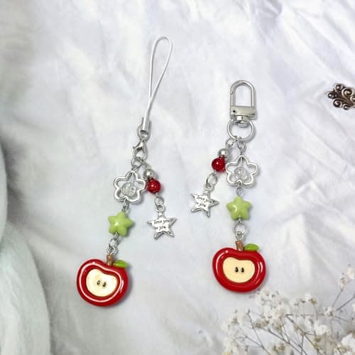 Nalefow 2PCS Cute Phone Charms Keychains Aesthetic Y2k Pink Guitar Strawberry Star Cell Phone Straps Key Chains for Keys Bags Camera (Red Apple)