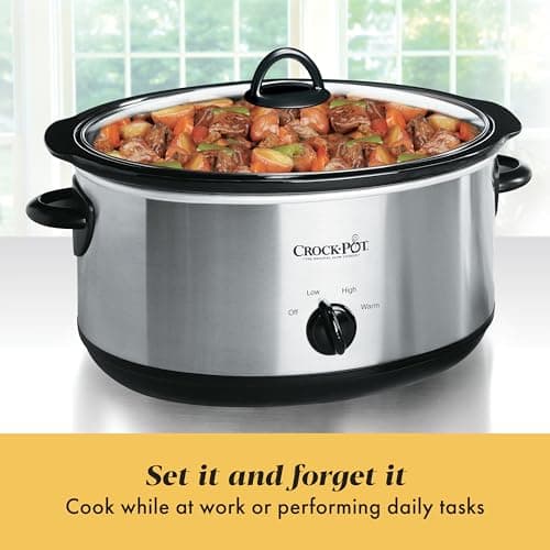 Crock-Pot 7-Quart Manual Slow Cooker, Family Size Serves 8+ People & Fits 6-lb Roast, Removable Stoneware with Warming Setting, Dishwasher Safe for Easy Cleanup, Stainless Steel — view 4