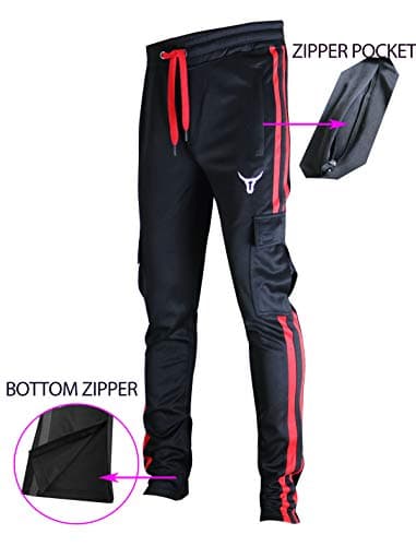 SCREENSHOT-Track Pants Basic Mens Premium Slim Fit Athletic Fitness Fashion Urban Lifestyle Streetwear Bottoms, P41900-black/Red, Small — view 2