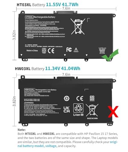 HT03XL L11119-855 Laptop Battery for HP Pavilion 14-CE 14-CF 14-DF 15-CS 15-DA 15-DB 15-DW 17-by 17-CA Series 15-CS0053CL 15-DW0033NR 15-DA0014DX L11421-542 L11421-2C2 HSTNN-UB7J HSTNN-DB8R HT03041XL — view 4