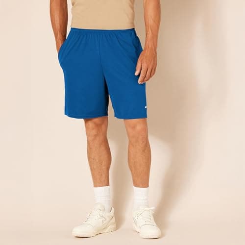 Amazon Essentials Men's Athletic Basketball Gym Shorts, Breathable Moisture Wicking Performance Tech Loose-Fit Training Shorts with Elastic Waist, Pack of 2, Blue/Neon Lime Green, X-Small — view 2