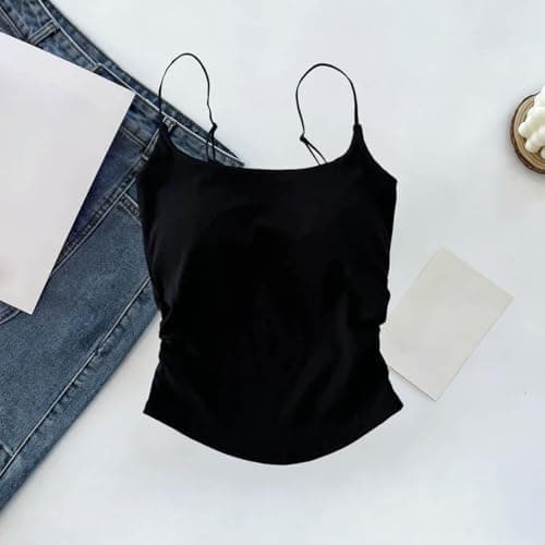 Tank Top with Built in Bra for Women Round Neck Casual Summer Workout Gym Running Cami Sleeveless Slim Fit Camisole Womens Tank TopBlack Free Size — view 2