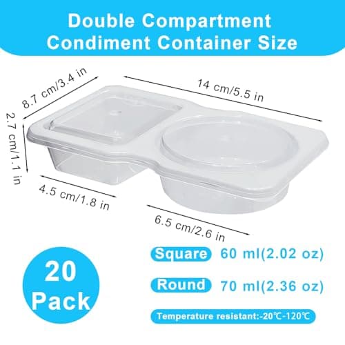 Pure Future 20-Pack Reusable Double Compartment Snack Containers with Lids - BPA-Free PP Meal Prep Bento Boxes for Lunch, Fruit & Dips, Microwave/Dishwasher Safe — view 2