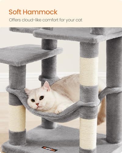 Feandrea Cat Tree Tower, 112 cm, 2 Perches, Hammock, Light Gray — view 6