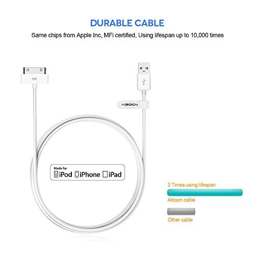 Aibocn 30 Pin Charging Cable, MFi Certified 30 Pin USB Sync Charge Dock Cable Cord Replacement for Old Apple iPhone 4/4S 3G/3GS, iPad 1/2/3,iPod Nano/iPod Touch — view 2