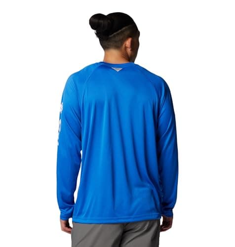 Columbia Men's Terminal Tackle Long Sleeve Shirt, Vivid Blue/Cool Grey Logo, 4X Tall — view 3