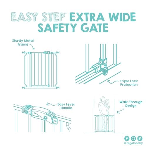 Regalo Easy Step 49-Inch Extra Wide Baby Gate, Includes 4-Inch and 12-Inch Extension Kit, 4 Pack of Pressure Mount Kit and 4 Pack of Wall Mount Kit, Black — view 5
