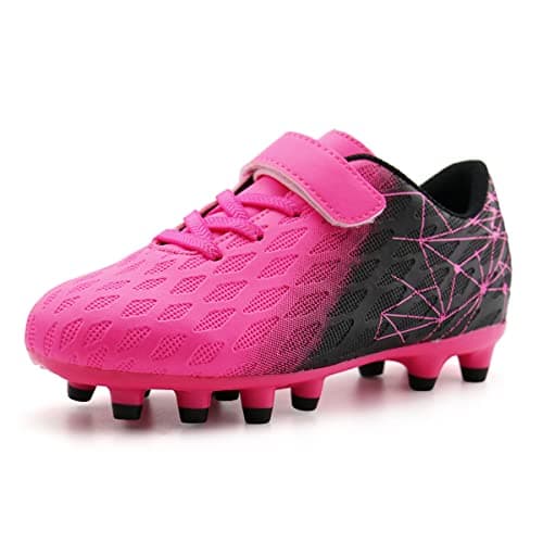 brooman Kids Firm Ground Soccer Cleats Girls Boys Athletic Football Shoes (9 JA,Fuchsia Black)