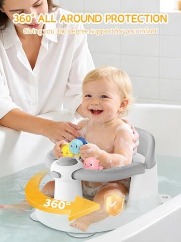 Baby Bath Seat for Babies 6 Months & Up - Bathtub Seats for Babies with 3 Baby Bath Toys, Non-Slip, Comfortable, Infant Bath Essentials-Grey — view 4
