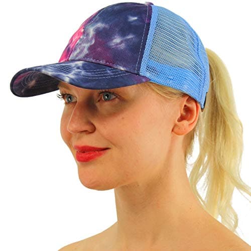 C.C Ponytail Messy Buns Trucker Ponycaps Plain Baseball Visor Cap Dad Hat, Tie Dye Navy, One Size