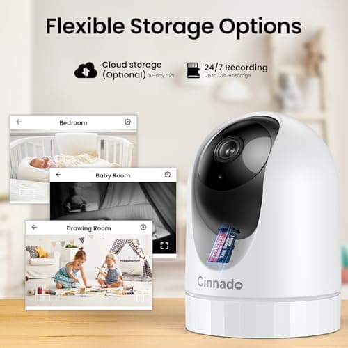 Cinnado Security Camera Indoor-2K 360° WiFi Cameras for Home Security，Pet/Dog/Baby Camera with Phone app, 2-Way Audio, Night Vision, 24/7 SD Card Storage, Works with Alexa & Google Home (2.4Ghz)-D1 — view 5
