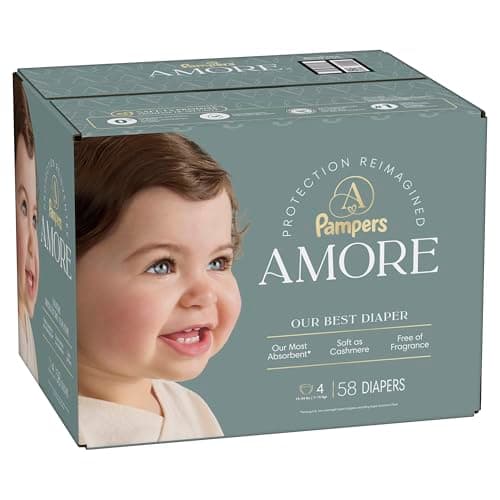 Pampers Amore, Size 4 (15-34 lbs), 58 Count, Our Best Diaper – Hypoallergenic & Fragrance Free, Up to 100% Leakproof, Soft as Cashmere — view 14