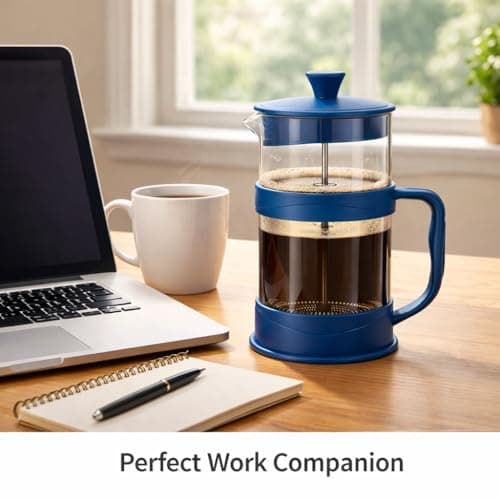 Alpine Cuisine 1L Glass French Press Coffee Maker, Stainless Steel Plunger & Heat-Resistant Borosilicate Carafe, Manual Coffee & Tea Brewer, Blue — view 2