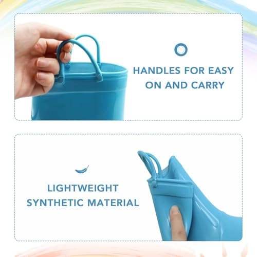EUXTERPA Boys Girls Waterproof Rain Boots Kids Toddler Solid Color Boots with Easy On Handles, Blue, Little Kid Size 11 — view 4