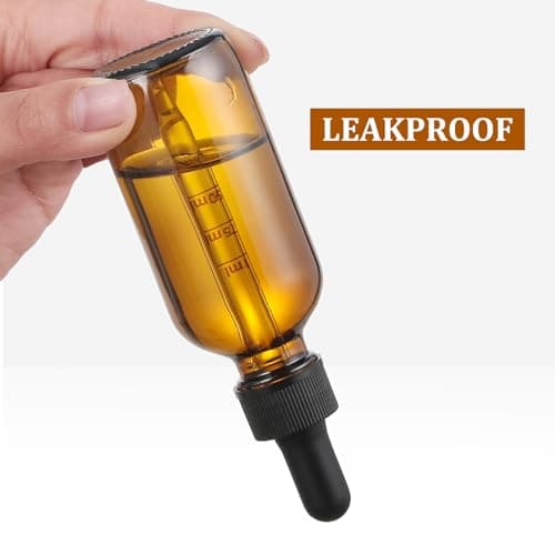4 Pack 1 oz Glass Dropper Bottles with Measured Dropper - 30ml Dark Amber Tincture Bottles with Graduated Calibrated Glass Eye Droppers (1ml) for Essential Oils, Liquids - Leakproof Travel Bottles — view 5