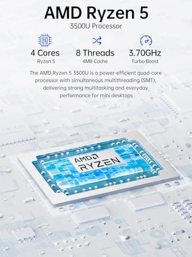 GMKtec G10 Mini PC Computer, Ryzen 5 3500U (Beats 4300U/N150/3300U), 16GB RAM 512GB SSD 2.5GbE NIC LAN Desktop Office Home Business HTPC, Triple 4K Display, WiFi, BT, USB-C, DP, Type-C PD, HDMI 2.1 — view 2