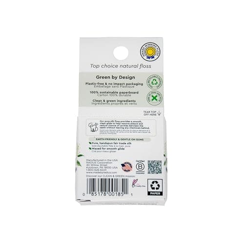 RADIUS Natural Silk Dental Floss, Now 30% Thinner for Smooth Glide in Tight Teeth, Hand-Spun Silk Infused with Coconut Oil, Plastic-Free & Sustainable Packaging, Unscented, 33 YD - Pack of 1 — view 2