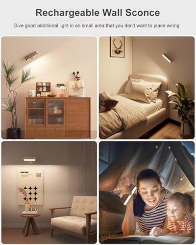 DetarZinLED Wooden Wall Sconce Battery Operated with Remote,Rechargeable Wall Lights for Bedroom with 3 Color Temperature, Magnetic, Stick-On, Dimmable Wall Reading Lights (Walnutwood, 2 Pack) — view 2