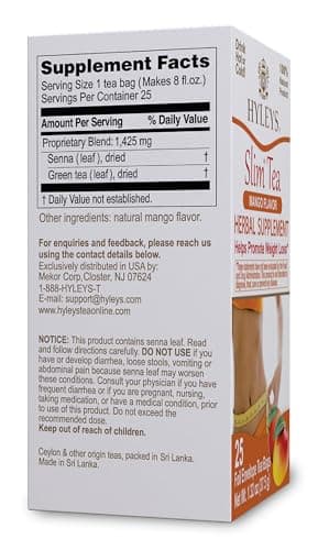 Hyleys Slim Tea, Mango, Herbal Supplement for Weight Loss, 25 Tea Bags