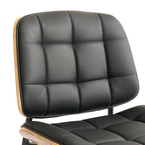 GrandNoor Mid Century Modern Dining Chairs with Walnut Grain Back,Black Faux Leather Dining Room Chairs Set of 4,Checkered Soft Cushion Kitchen Chairs with Adjustable Foot Pads — view 5