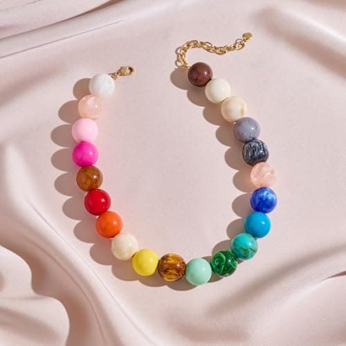 WOWORAMA Colorful Chunky Necklaces for Women Oversized Multicolor Resin Beads Choker Necklace Large Bold Statement Beads Ball Necklace Boho Holiday Jewelry — view 2