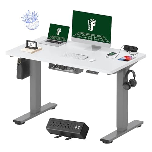 FLEXISPOT EN2 Whole-Piece Standing Desk with Clamp Power Strip, 48 x 24'' Electric Stand Up Height Adjustable Desk with Cable Management (Gray Frame + 48" White Desktop, 2 Packages)