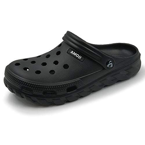 AMOJI Adults Garden Clogs Women's Gardening Clog Men's Garden Shoes Sandals Slippers Bathroom Beach Home Outdoor Shower Lightweight Summer Shoes Femme Homme Sabot A1521 Size Black 13 Women/12 Men