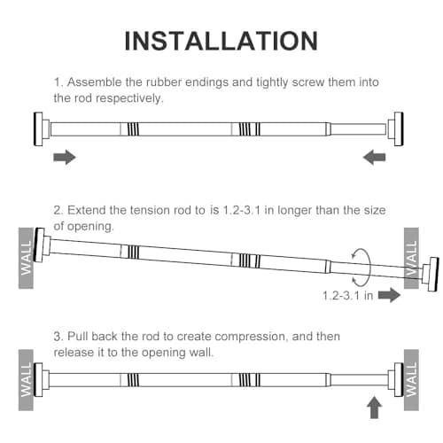 Ausemku Shower Curtain Rod Tension - 32-80 Inch Never Rust Non-Slip Spring Tension Curtain Rod No Drilling Stainless Steel Curtain Rod Use Bathroom Kitchen（Silver） — view 7