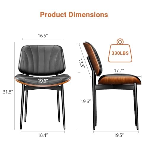 YaFiti Dining Chairs Set of 2, Dining Room and Kitchen Chairs, Mid Century Modern Accent Chair, Upholstered PU Leather Chairs for Vanity with Walnut Bentwood and Metal Legs, Black