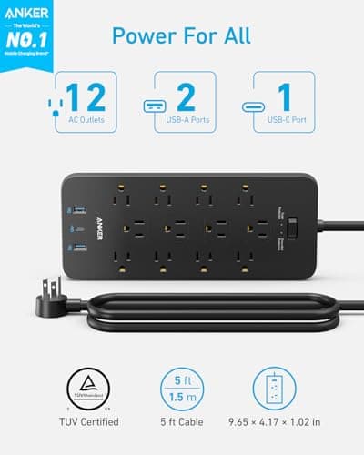 Anker Power Strip with 2100J Surge Protector, Outlet Extender, 20W, 12 AC