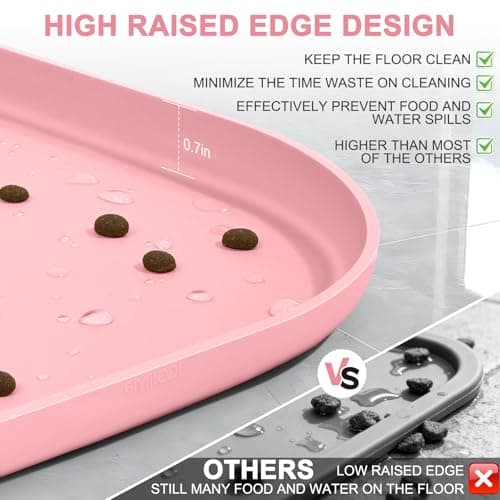 SMILOOL Silicone Pet Food Mat with Raised Edge for Food and Water Bowl, Dog Feeding Mats, Cat Food Trays for Floor Waterproof, Rubber Tray for Dogs and Cats, 19 x 12 x 0.7 Sakura Pink — view 3