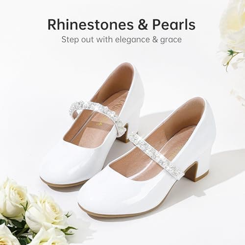 LAURMOSA White Dress Shoes Kids Girls Princess Heel Easter Church Flower Girl Shoes for Wedding Party Formal Girls Baptism Flats First Communion Shoe Size 1 Big Kids(CAL1039PaWhite 1) — view 3