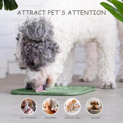 ChefAide 2 Pack Lick Mat for Dogs,Cats,Upgraded 8.5×8.5 inches Licking Mats with Suction Cups,Slow Feeder Licking Pad for Anxiety Relief and Boredom Reducer,Suitable for Dog Training (Green & Beige) — view 4