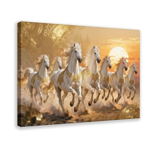 Seven Running Horses Painting Vastu Wall Art Poster 7 Lucky Horse Pictures 30 Canvas Poster Bedroom Decor Landscape Office Room Decor Gift Frame-style24x36inch(60x90cm)